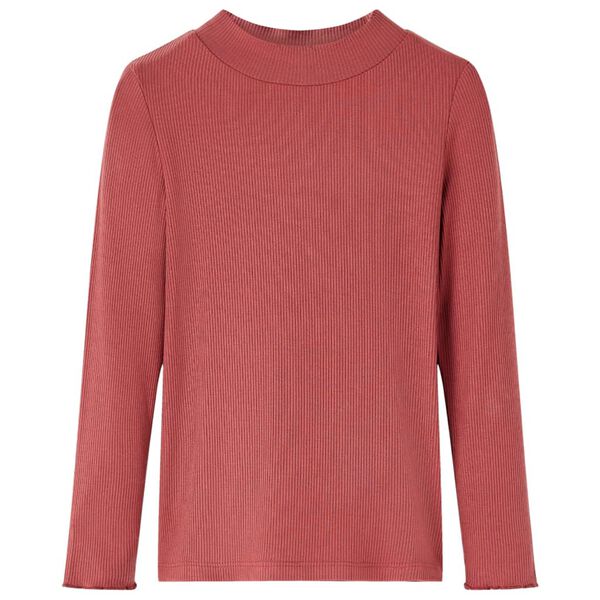 Детска тениска с дълги ръкави, ниска яка, опушено червено, 116