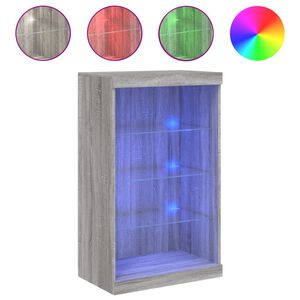 vidaXL Сайдборд с LED светлини, сив сонома, 60,5x37x100 см