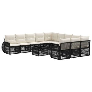 vidaXL Градински Софа Комплект 12 pcs Черно и кремаво бяло полиратан