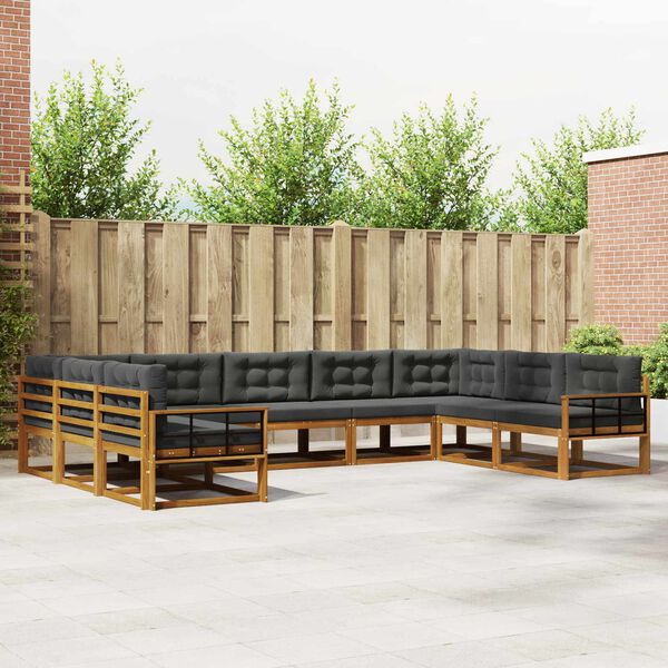 vidaXL Комплект дивани за открито 9 pcs Натурален и Антрацит