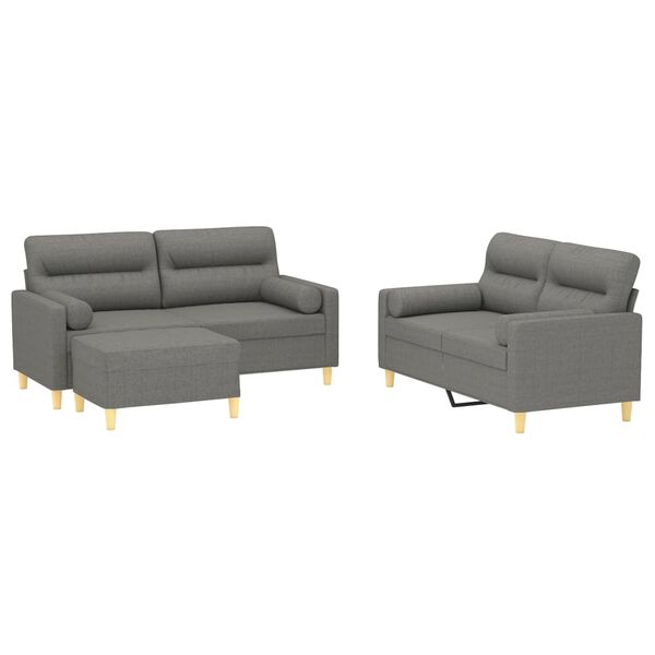 vidaXL Комплект дивани от 3 части с възглавници, тъмносив, текстил