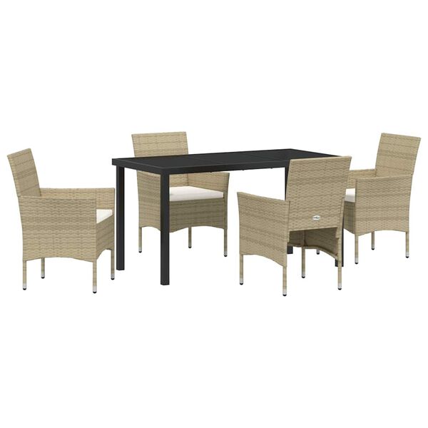 vidaXL Комплект за хранене в градината 5 pcs Бежово полиратан