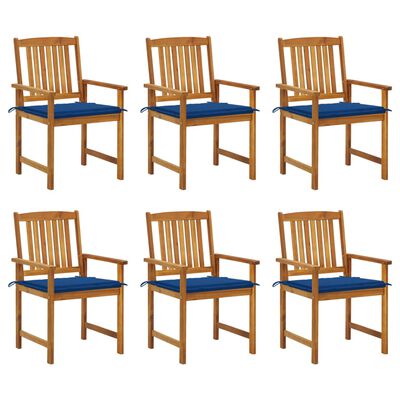vidaXL Градински столове с възглавници, 6 бр, акациево дърво масив