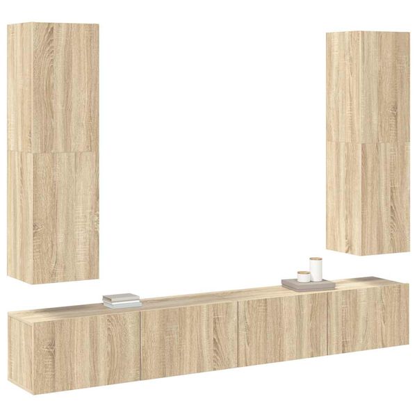 vidaXL Комплект ТВ шкафове от 4 части, дъб сонома, инженерно дърво