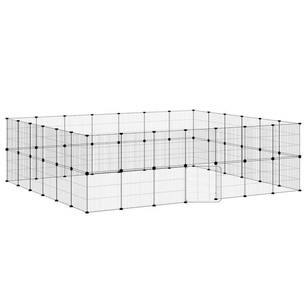 vidaXL Клетка за животни с врата, 52 панела, черна, 35x35 см, стомана