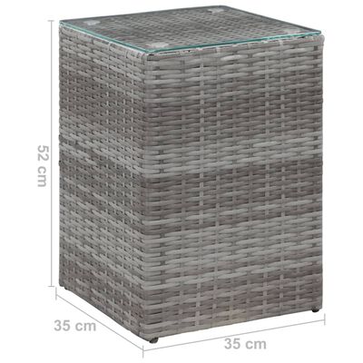 vidaXL Странична маса със стъклен плот, сива, 35x35x52 см, полиратан