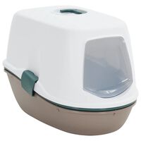 vidaXL Тава за котешка тоалетна капак бяло и кафяво 58,5x39,5x43 см PP