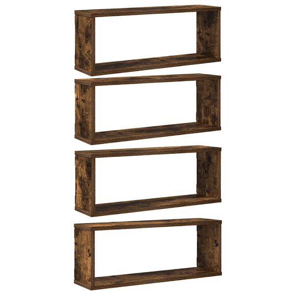 vidaXL Стенни рафтове, 4 бр, опушен дъб, 60x15x23 см, инженерно дърво