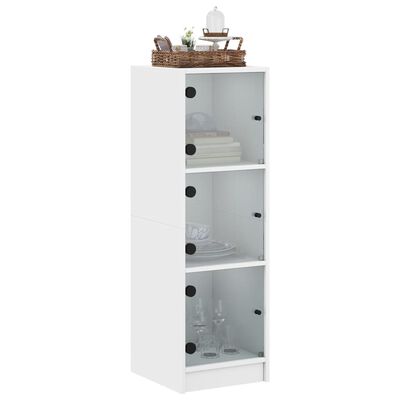 vidaXL Висок шкаф със стъклени врати, бял, 35x37x109 см