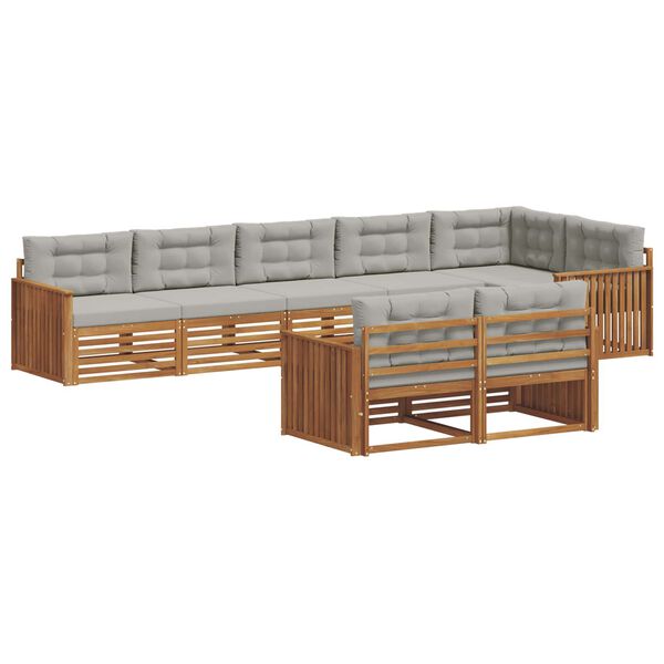vidaXL Комплект дивани за открито 8 pcs Естествено и светло сиво