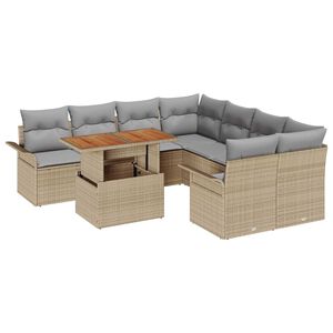 vidaXL Градински Софа Комплект със съхранение 9 pcs Бежово Полиратан
