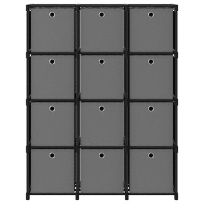 vidaXL Рафт с 12 кубични отделения с кутии, черен, 103x30x141 см, плат