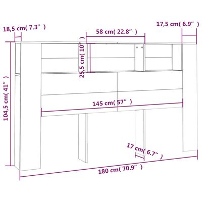 vidaXL Табла за легло тип шкаф, дъб сонома, 180x18,5x104,5 см