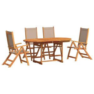vidaXL Градински трапезен комплект, 5 части, акация масив и textilene