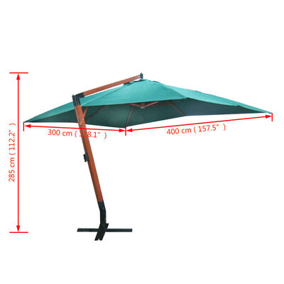 vidaXL Свободновисящ чадър за слънце Melia, 300 х 400 см, зелен