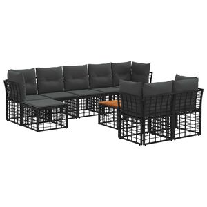 vidaXL Комплект дивани за открито 10 pcs Черно и тъмно сиво Полиестер