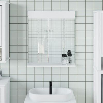 vidaXL Огледало за баня с рафт "BERG" бяло 60x12x70 см масивно дърво