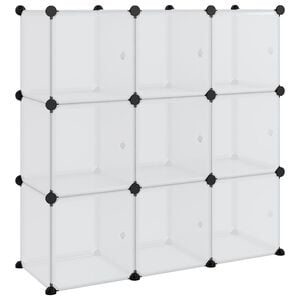 vidaXL Органайзер за съхранение тип куб с 9 куба и вратички, прозрачен PP
