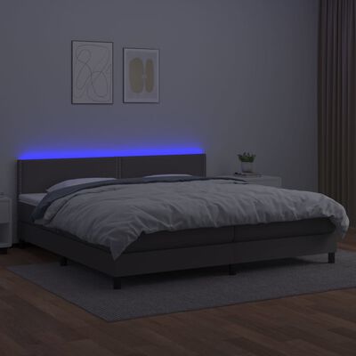vidaXL Боксспринг легло с матрак и LED сиво 200x200 см изкуствена кожа
