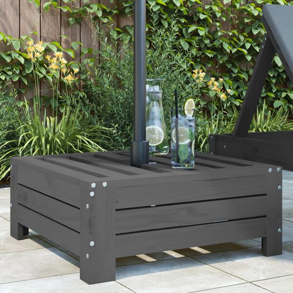 vidaXL Основа за чадър с капак, сива, борово дърво масив