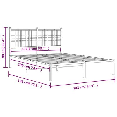 vidaXL Метална рамка за легло с горна табла, черна, 135x190 см