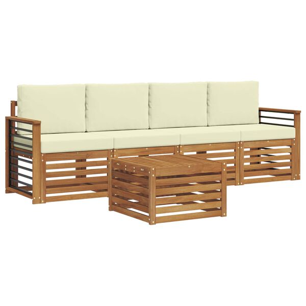 vidaXL Комплекти дивани 5 pcs Натурален и Крема Солидно акациево дърво