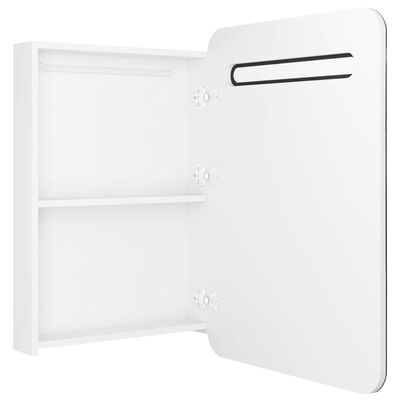 vidaXL LED шкаф с огледало за баня, сияйно бяло, 60x11x80 см