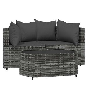 vidaXL Градински лаундж комплект с възглавници 3 части сив полиратан