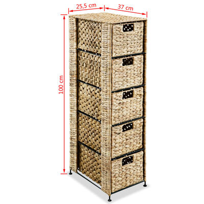 vidaXL Скрин с 5 чекмеджета-кошници, 25,5x37x100 см, воден хиацинт