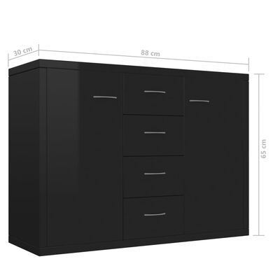 vidaXL Бюфет, черно със силен гланц, 88x30x65 см, ПДЧ