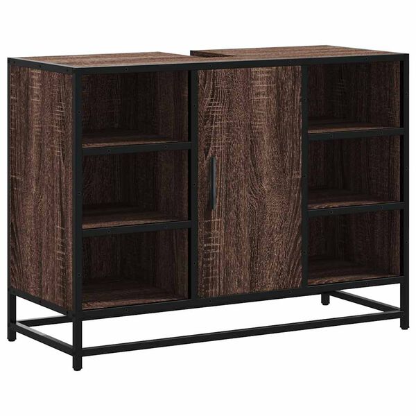 vidaXL Шкаф за мивка за баня, кафяв дъб, 80x33x60 см, инженерно дърво