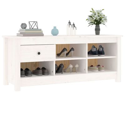 vidaXL Шкаф за обувки, бяла, 110x38x45,5 см, бор масив