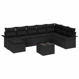 vidaXL Градински Софа Комплект с възглавница 9 pcs Черно полиратан