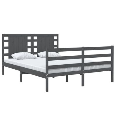 vidaXL Рамка за легло, сива, масивен бор, 140x200 см