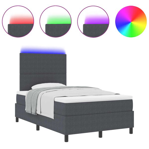 vidaXL LED кутия за пружини с легло Тъмен сив и бял 120 x 200 cm