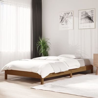 vidaXL Стифиращо легло, меденокафяво, борово дърво масив, 90x190 см