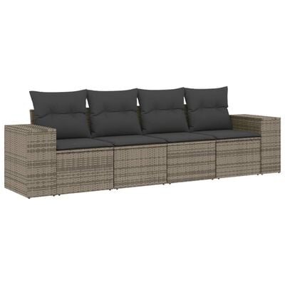 vidaXL Градински диван с възглавници от 4 части сив полиратан