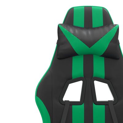 vidaXL Въртящ гейминг стол опора за крака черно-зелен изкуствена кожа