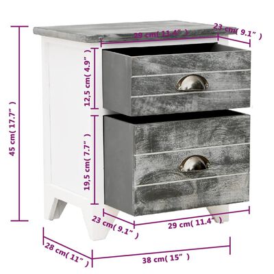 vidaXL Нощно шкафче с 2 чекмеджета, 2 бр, сиво и бяло