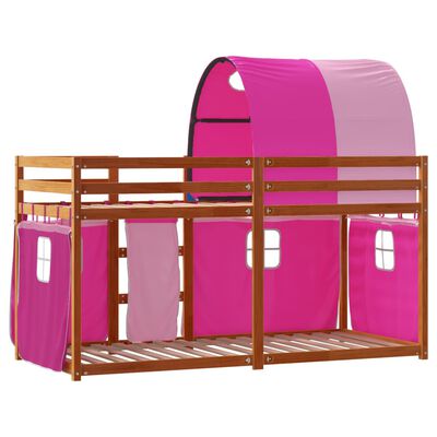 vidaXL Двуетажно легло със завеси розово 90x190 см масивен бор масив