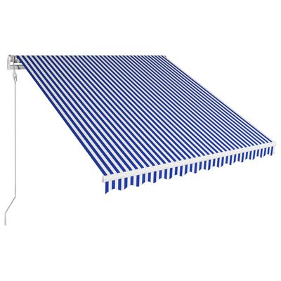 vidaXL Автоматично прибиращ се сенник, 350x250 см, синьо и бяло