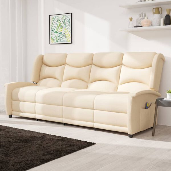 vidaXL 4-местен масажен реклайнер, кремав, текстил