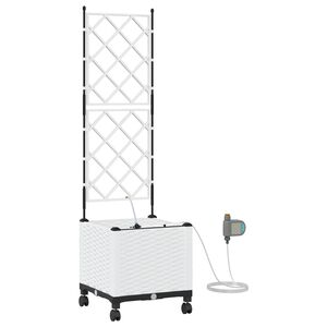 vidaXL Градинска саксия с напояване и колела Бяло 40 x 40 x 148 см ПП