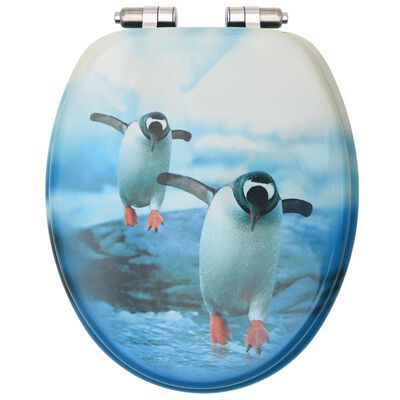 vidaXL Тоалетни седалки с плавно затваряне 2 бр МДФ дизайн пингвини