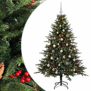 vidaXL Изкуствена коледна елха с топки 120 см 150 LED светодиода