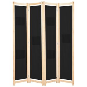 vidaXL Параван за стая, 4 панела, черен, 160x170x4 cм, текстил