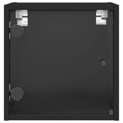 vidaXL Нощно шкафче със стъклена врата черно 35x37x35 см