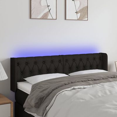 vidaXL LED горна табла за легло, черна, 163x16x78/88 см, плат