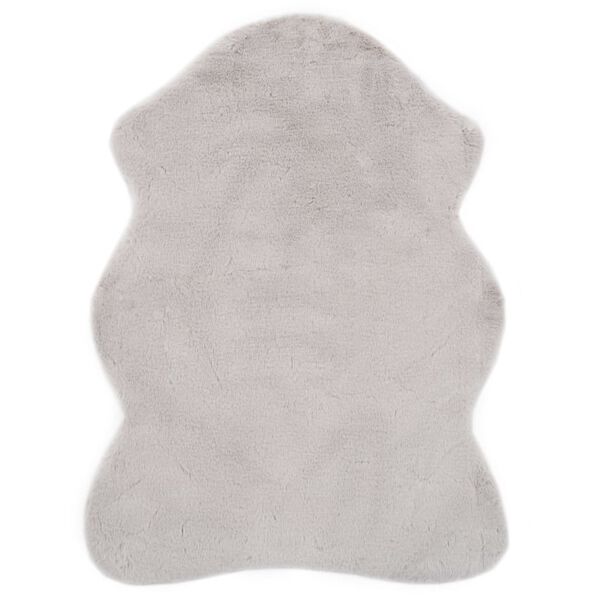 vidaXL Килим, 65x95 см, изкуствена заешка козина, сив