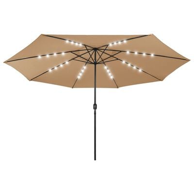 vidaXL Градински чадър с LED лампички и метален прът, 400 см, таупе